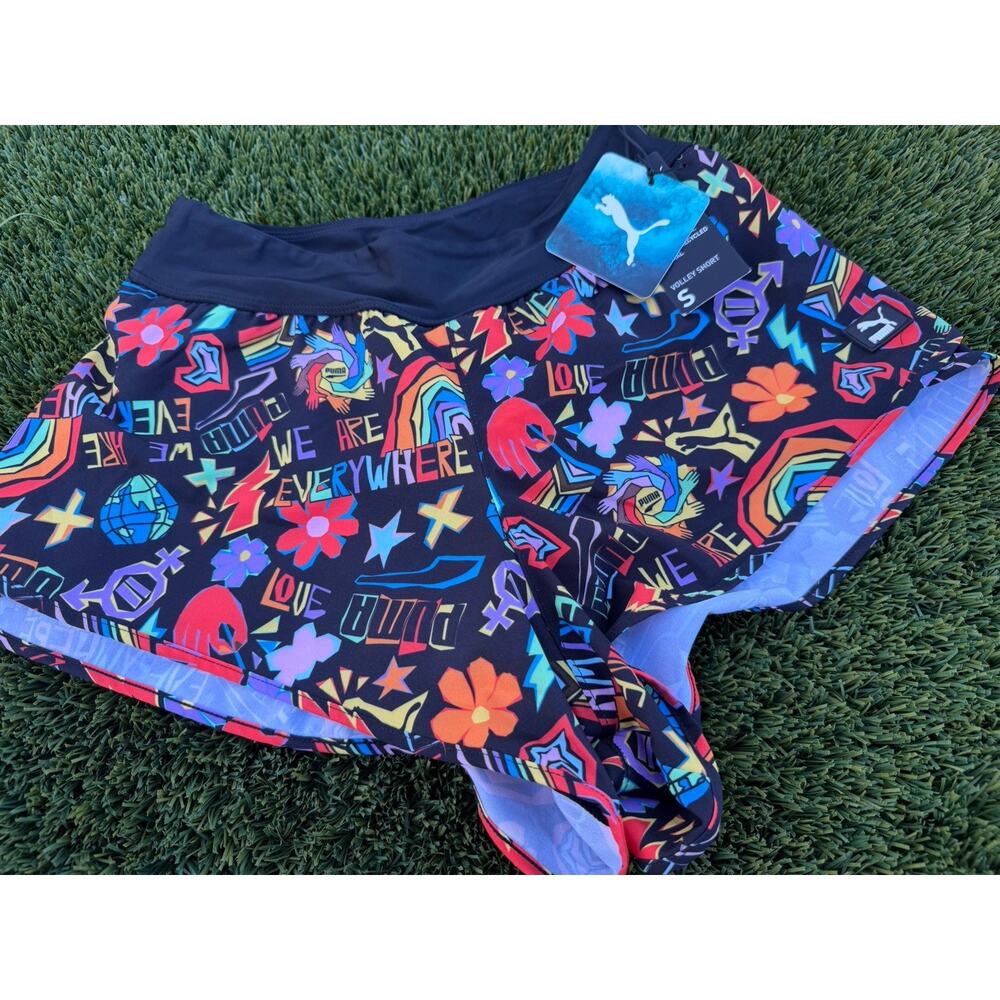 Puma Women's Pride Print Volley Shorts with Interior Bikini Size Small New